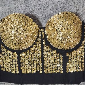 Vintage Gold sequin corset top with boning Size Small
